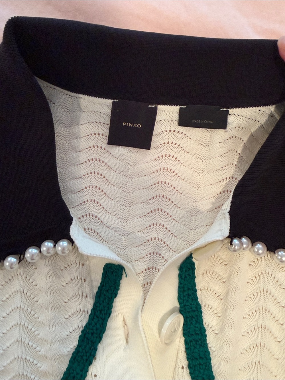 Pinko Rame knit Cherry Embroidery Pearl Sweater Polo - Picture 4 of 6